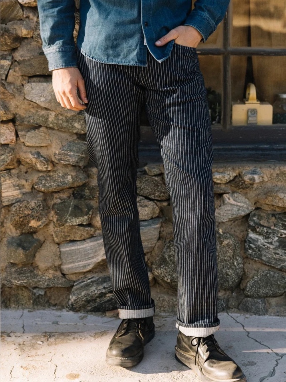 Hiroshi Kato 36x34 SelvedgeTHE HAMMER STRAIGHT INDIGO STRIPE RINSE 14OZ